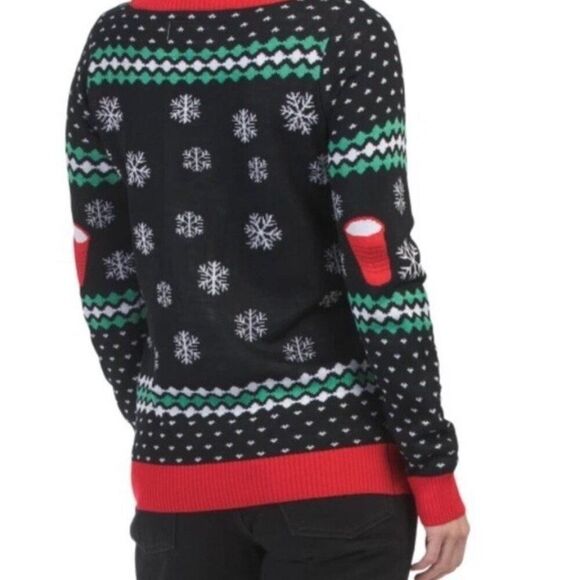 TIPSY ELVES Ladies Medium Beer Pong Drinking Game Sweater Hook Loop Balls NWT - Picture 3 of 6
